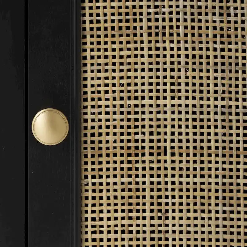 Wood Handmade 1 Drawer and 1 Door Room Cabinet with Rattan Front - Black - Roche River Decor