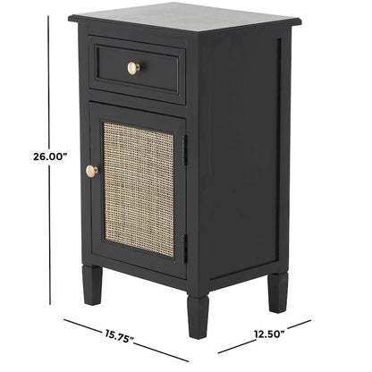 Wood Handmade 1 Drawer and 1 Door Room Cabinet with Rattan Front - Black - Roche River Decor