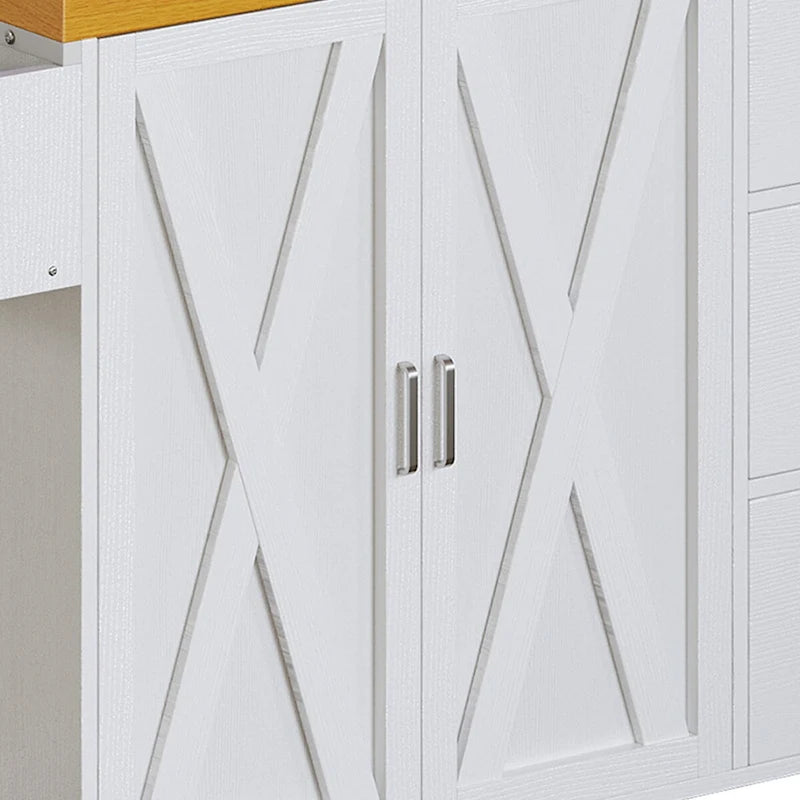Moasis Large Rolling Kitchen Island With Power Outlet & LED Light, Storage Cabinet With Tall Shelf