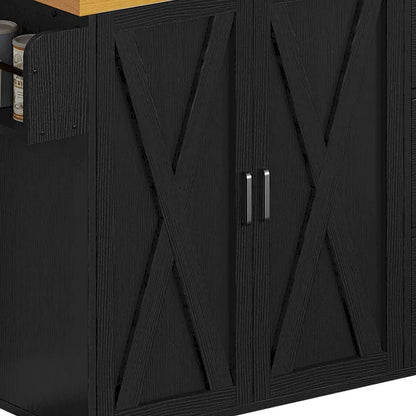 Moasis Large Rolling Kitchen Island With Power Outlet & LED Light, Storage Cabinet With Tall Shelf