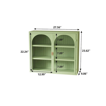 Roomfitters 27.56 Modern Glass Door Wall Cabinet with Three-Tier Storage for Entryway, Living Room, Bathroom