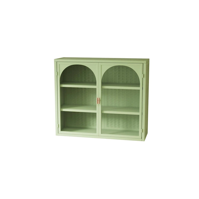 Roomfitters 27.56 Modern Glass Door Wall Cabinet with Three-Tier Storage for Entryway, Living Room, Bathroom