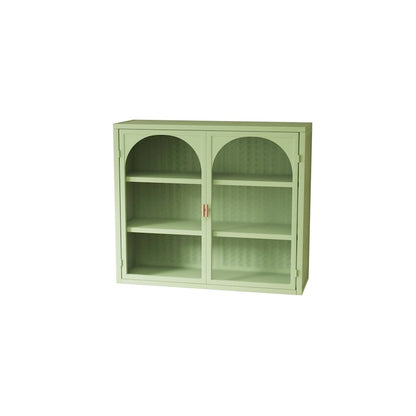 Roomfitters 27.56 Modern Glass Door Wall Cabinet with Three-Tier Storage for Entryway, Living Room, Bathroom