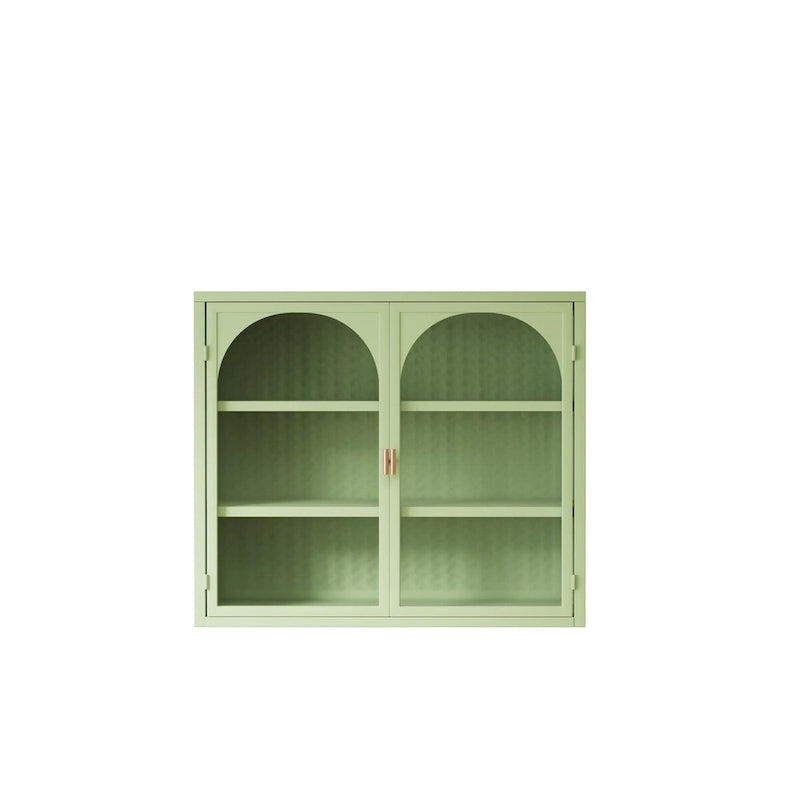 Roomfitters 27.56 Modern Glass Door Wall Cabinet with Three-Tier Storage for Entryway, Living Room, Bathroom