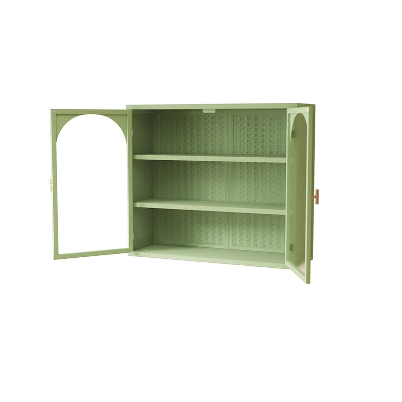 Roomfitters 27.56 Modern Glass Door Wall Cabinet with Three-Tier Storage for Entryway, Living Room, Bathroom