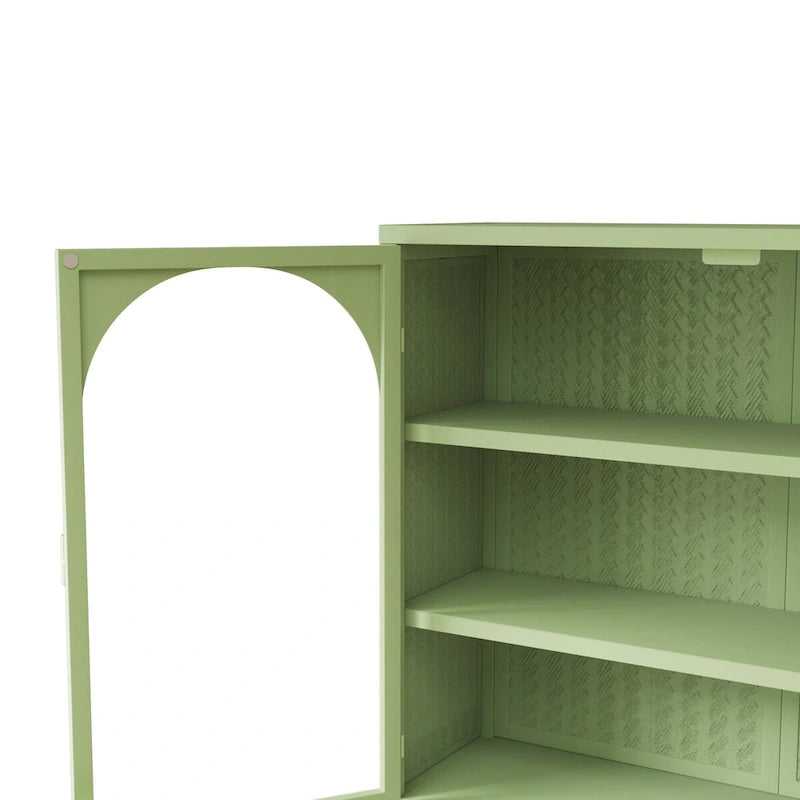 Roomfitters 27.56 Modern Glass Door Wall Cabinet with Three-Tier Storage for Entryway, Living Room, Bathroom