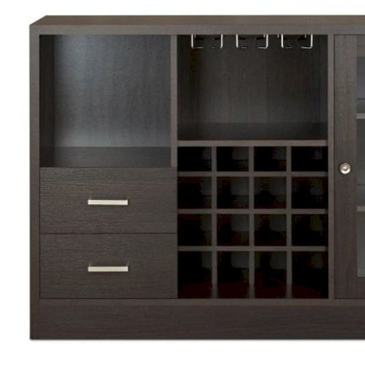 47 Espresso Solid Wood Frame With Five Shelves And Two Drawers
